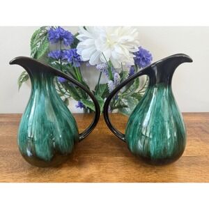 Blue Mountain Pottery Green Drip Glaze Pitchers Vintage Canadian Ewer Jugs Decor